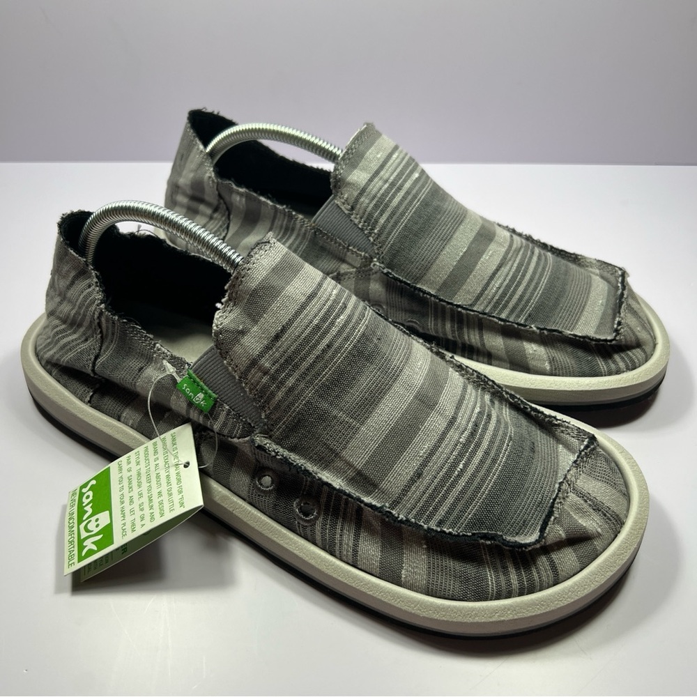 NEW Sanuk Donny Slip On Sandals Men’s 12 Grey Striped